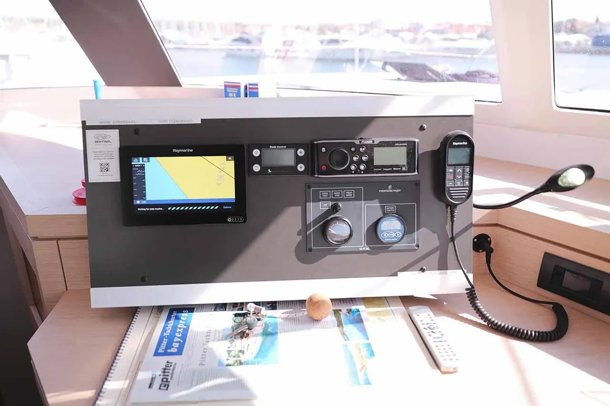 Fee, a Fountaine Pajot Saona 47 Quintet catamaran at Grad Biograd na Moru, Croatia