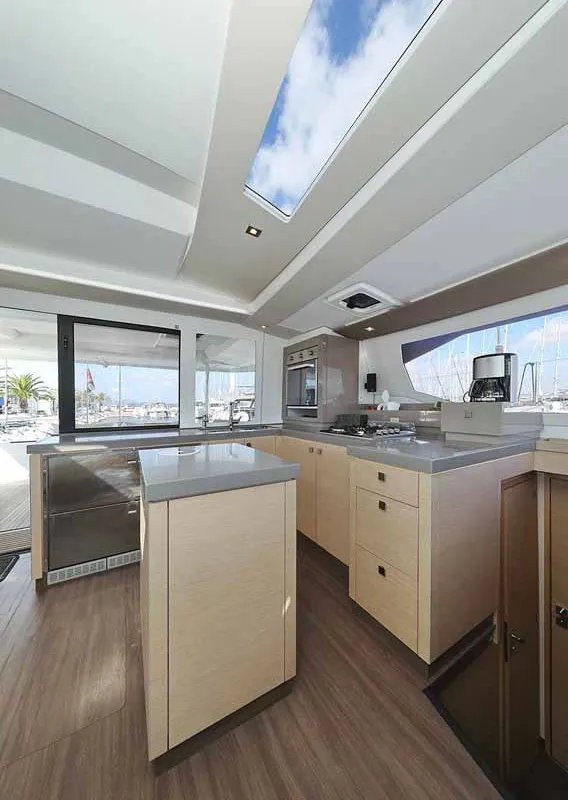 Galley of Fee, a Fountaine Pajot Saona 47 Quintet catamaran at Grad Biograd na Moru, Croatia