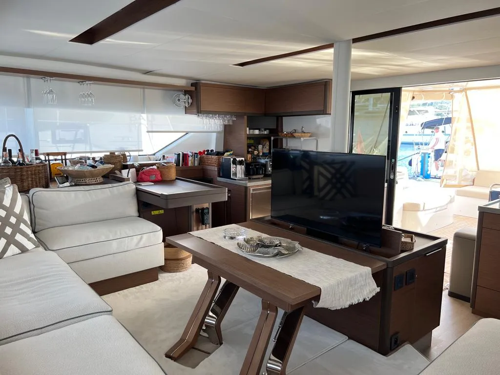 Salon of Swice, a Lagoon 50 OW catamaran at Fethiye, Turkey
