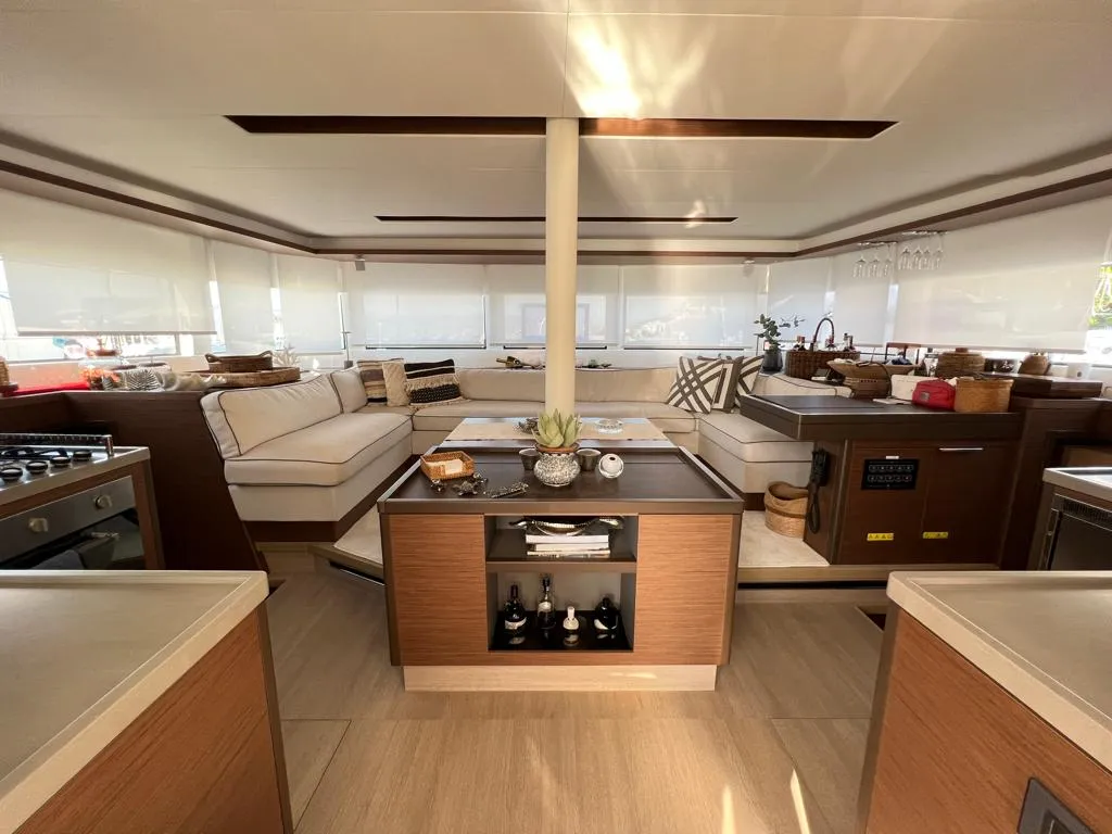 Salon of Swice, a Lagoon 50 OW catamaran at Fethiye, Turkey
