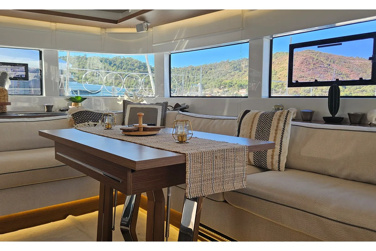Salon of Swice, a Lagoon 50 OW catamaran at Fethiye, Turkey
