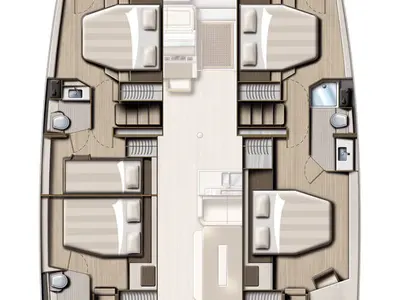 Floor plan of On Point, a Bali 4.8 catamaran at Central Abaco, Bahamas