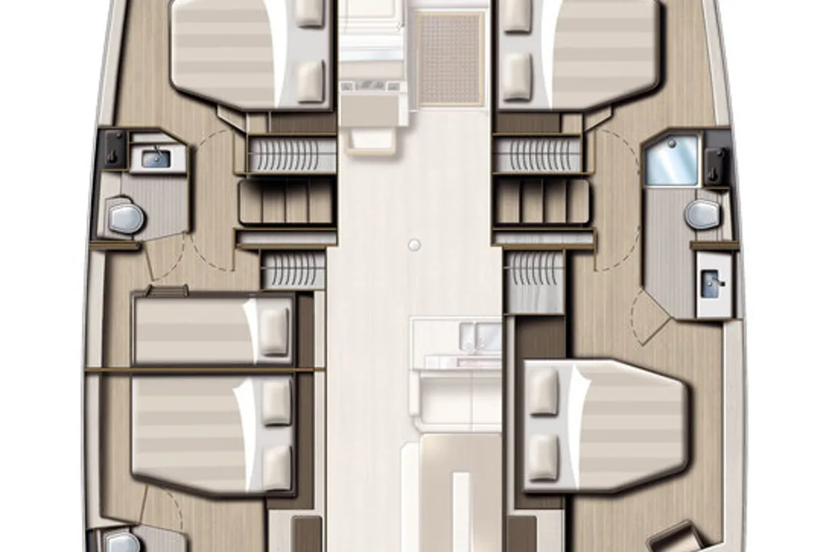 Floor plan of On Point, a Bali 4.8 catamaran at Central Abaco, Bahamas