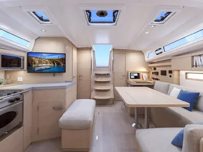 Salon of Little Antonis, a Beneteau Oceanis 40.1 sailboat at Kos, Greece