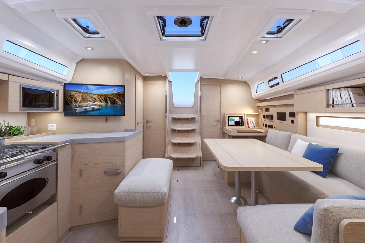 Salon of Little Antonis, a Beneteau Oceanis 40.1 sailboat at Kos, Greece