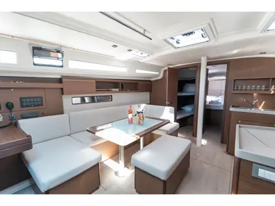 Salon of Little Antonis, a Beneteau Oceanis 40.1 sailboat at Kos, Greece