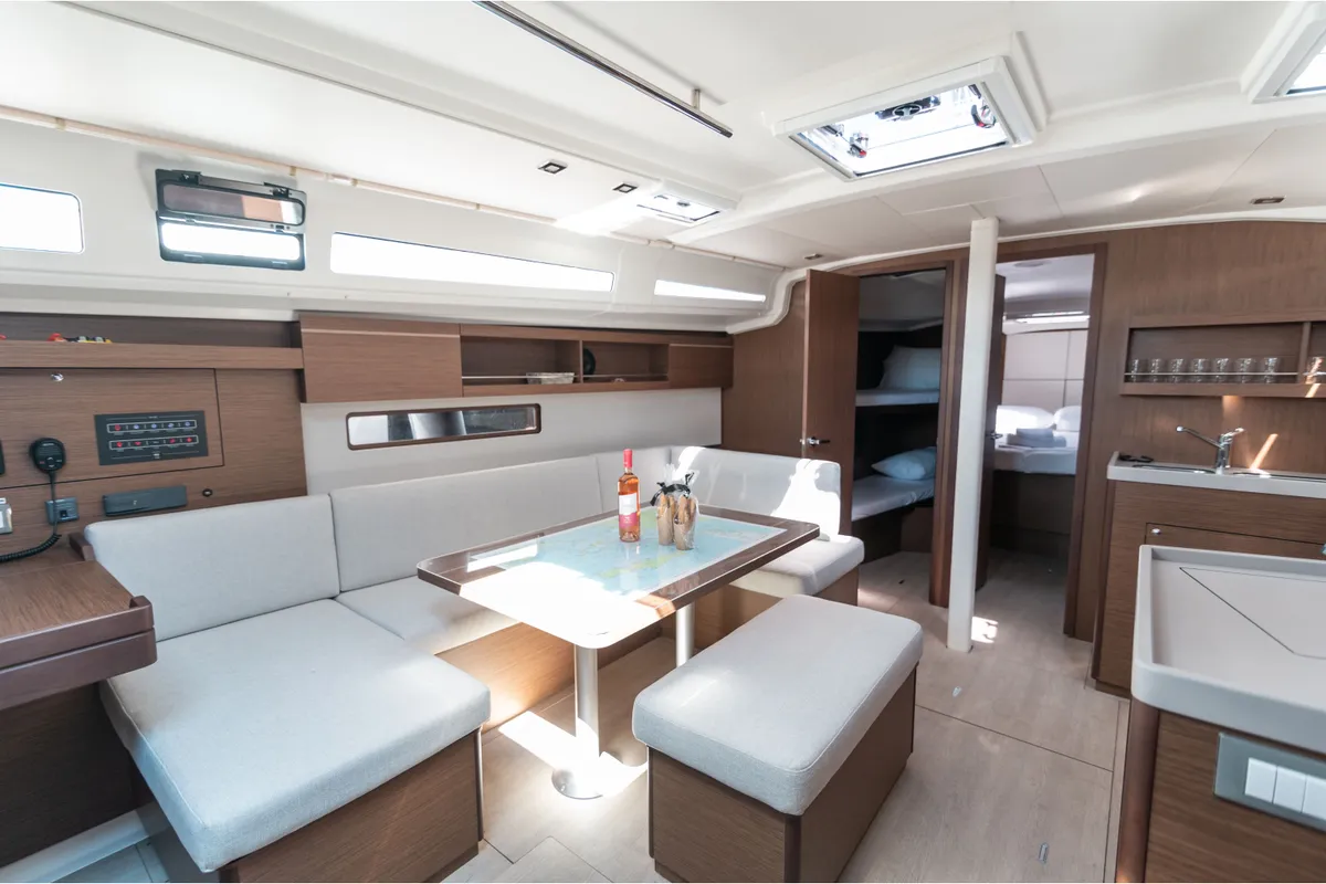 Salon of Little Antonis, a Beneteau Oceanis 40.1 sailboat at Kos, Greece