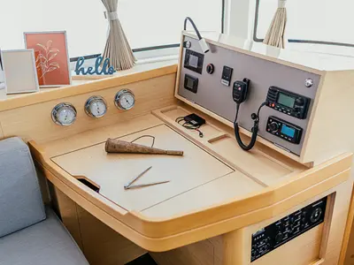 Cockpit of AMELIA, a Lagoon 42 catamaran at Grad Šibenik, Croatia