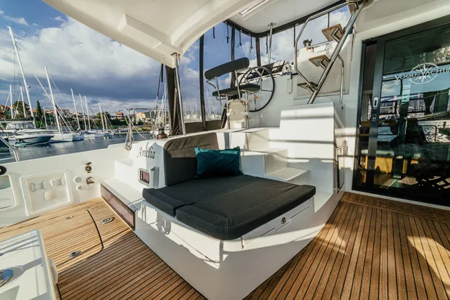 Deck of AMELIA, a Lagoon 42 catamaran at Grad Šibenik, Croatia