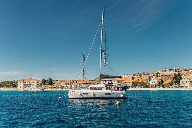 Exterior view of AMELIA, a Lagoon 42 catamaran at Grad Šibenik, Croatia