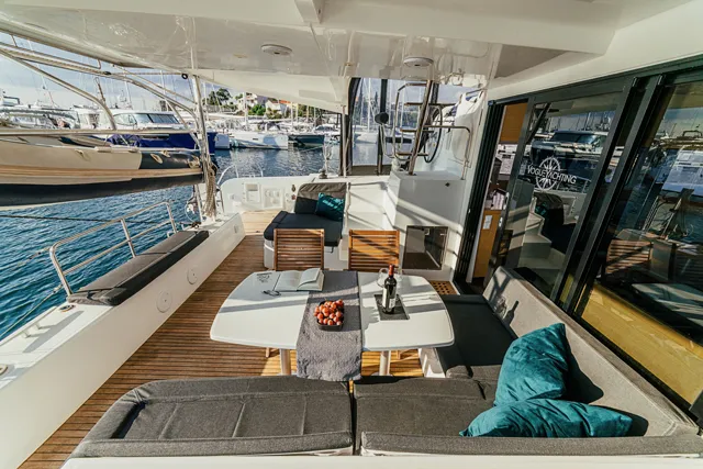 Deck of AMELIA, a Lagoon 42 catamaran at Grad Šibenik, Croatia