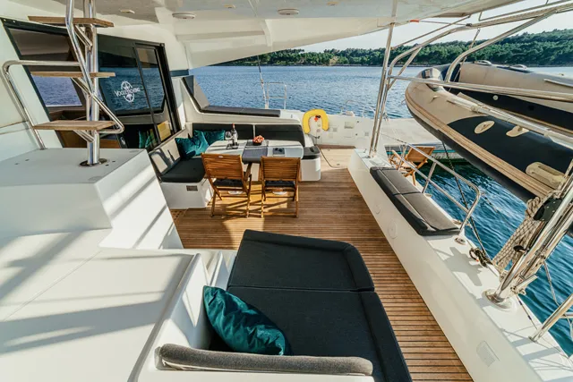 Deck of AMELIA, a Lagoon 42 catamaran at Grad Šibenik, Croatia