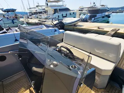 Deck of Diva, a RAND Play 24 motorboat at Seget Donji, Croatia