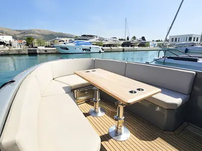 Deck of Diva, a RAND Play 24 motorboat at Seget Donji, Croatia