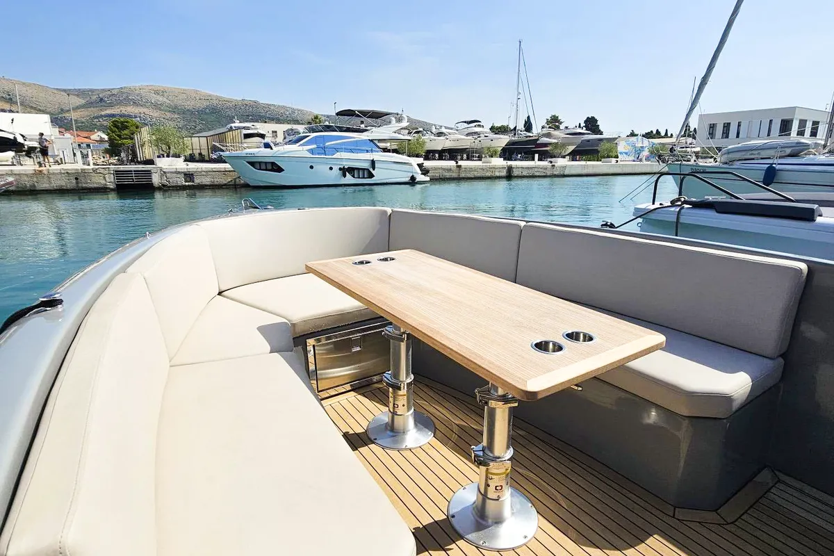 Deck of Diva, a RAND Play 24 motorboat at Seget Donji, Croatia