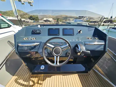 Cockpit of Diva, a RAND Play 24 motorboat at Seget Donji, Croatia