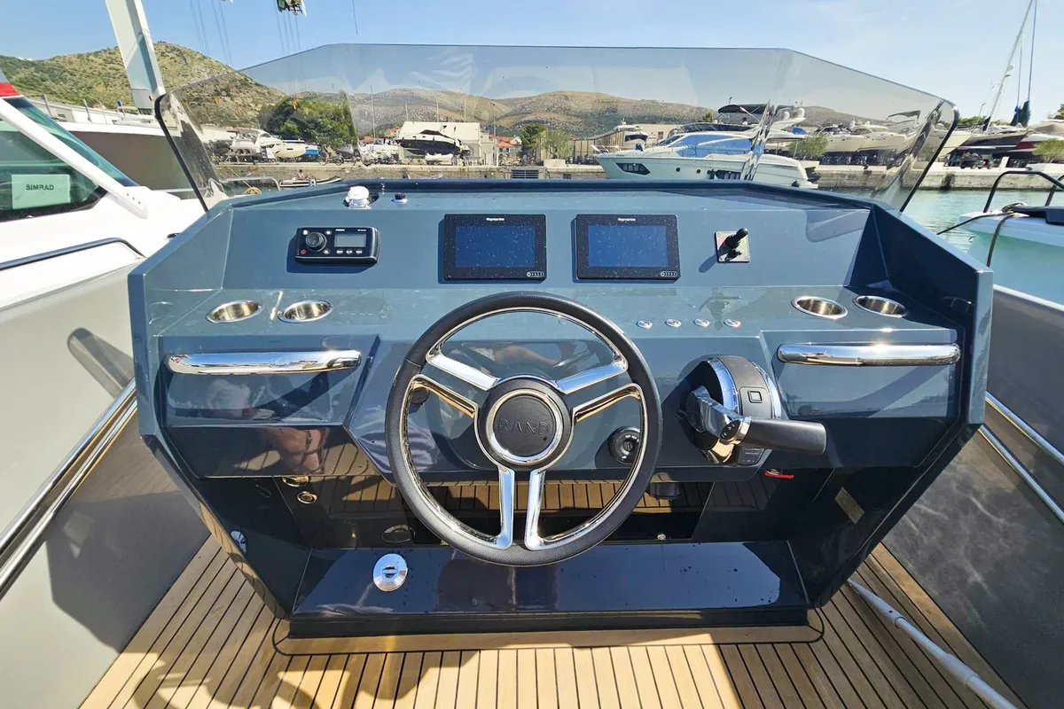 Cockpit of Diva, a RAND Play 24 motorboat at Seget Donji, Croatia