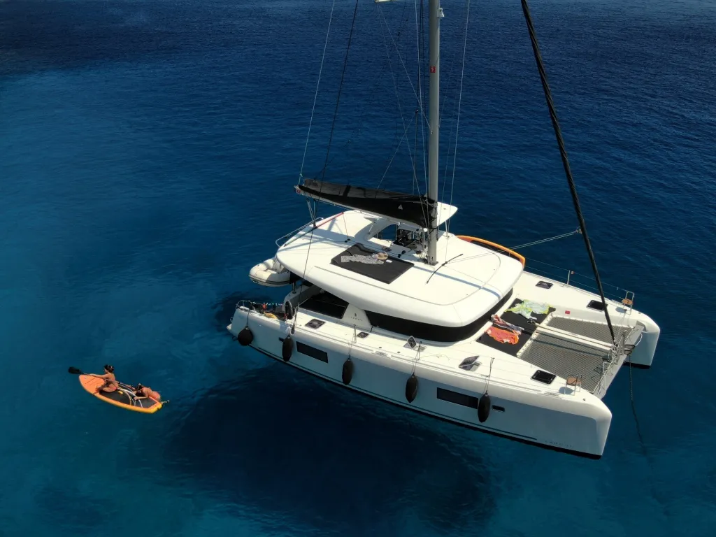 Exterior view of ALIZE, a Lagoon 42 catamaran at Municipal Unit of Lefkada, Greece