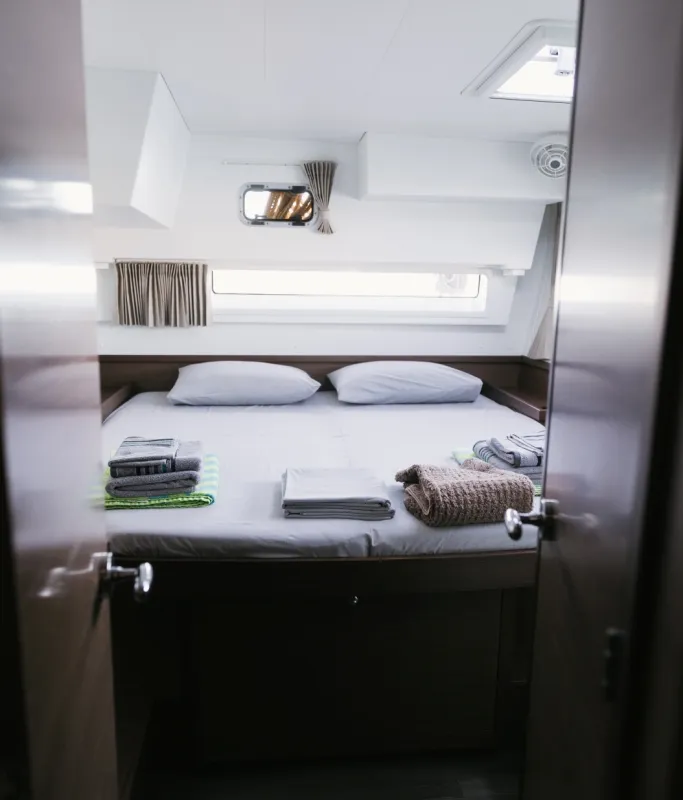 Cabin on ALIZE, a Lagoon 42 catamaran at Municipal Unit of Lefkada, Greece