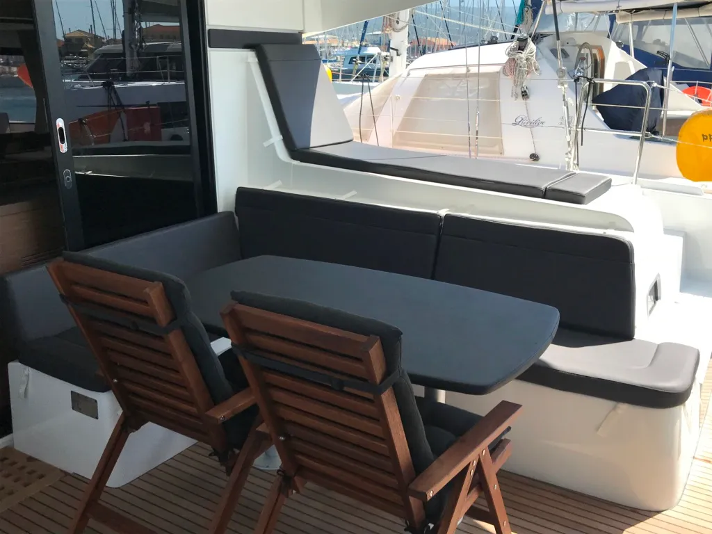 Deck of ALIZE, a Lagoon 42 catamaran at Municipal Unit of Lefkada, Greece