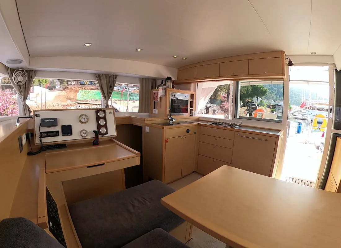 Salon of Suncity 2, a Lagoon 400 S2 catamaran at Fethiye, Turkey