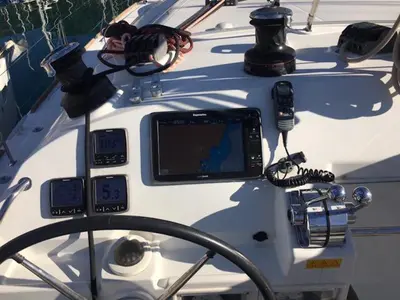 Cockpit of Suncity 2, a Lagoon 400 S2 catamaran at Fethiye, Turkey