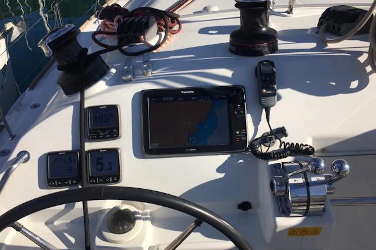 Cockpit of Suncity 2, a Lagoon 400 S2 catamaran at Fethiye, Turkey