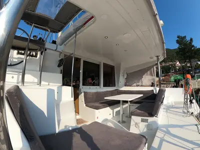 Deck of Suncity 2, a Lagoon 400 S2 catamaran at Fethiye, Turkey