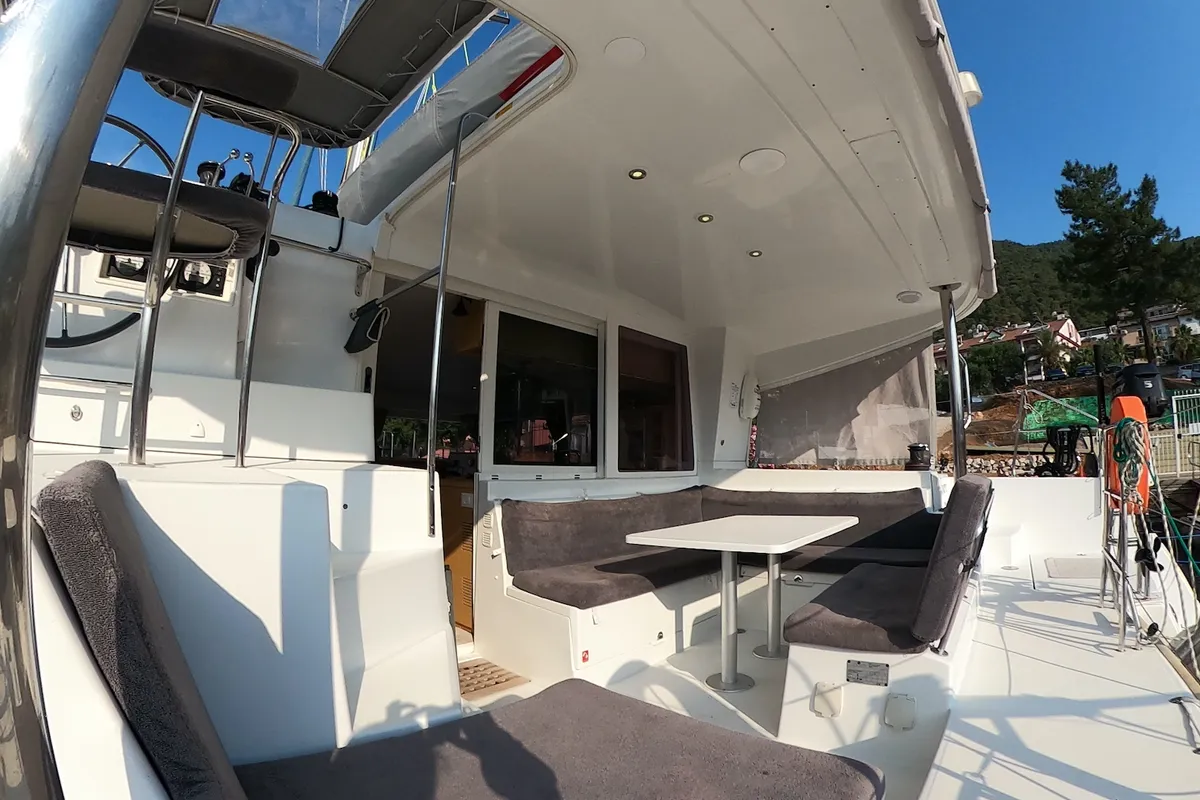 Deck of Suncity 2, a Lagoon 400 S2 catamaran at Fethiye, Turkey