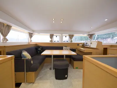 Salon of Suncity 2, a Lagoon 400 S2 catamaran at Fethiye, Turkey