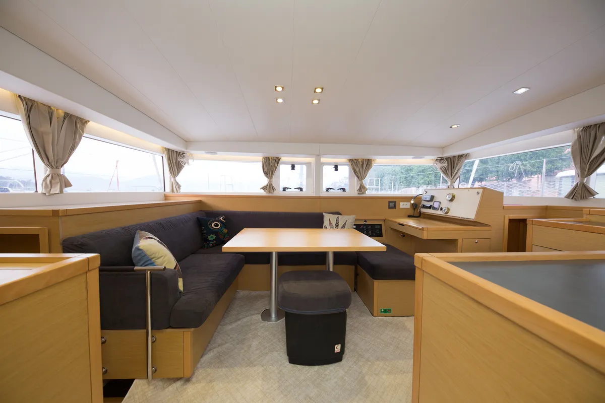 Salon of Suncity 2, a Lagoon 400 S2 catamaran at Fethiye, Turkey