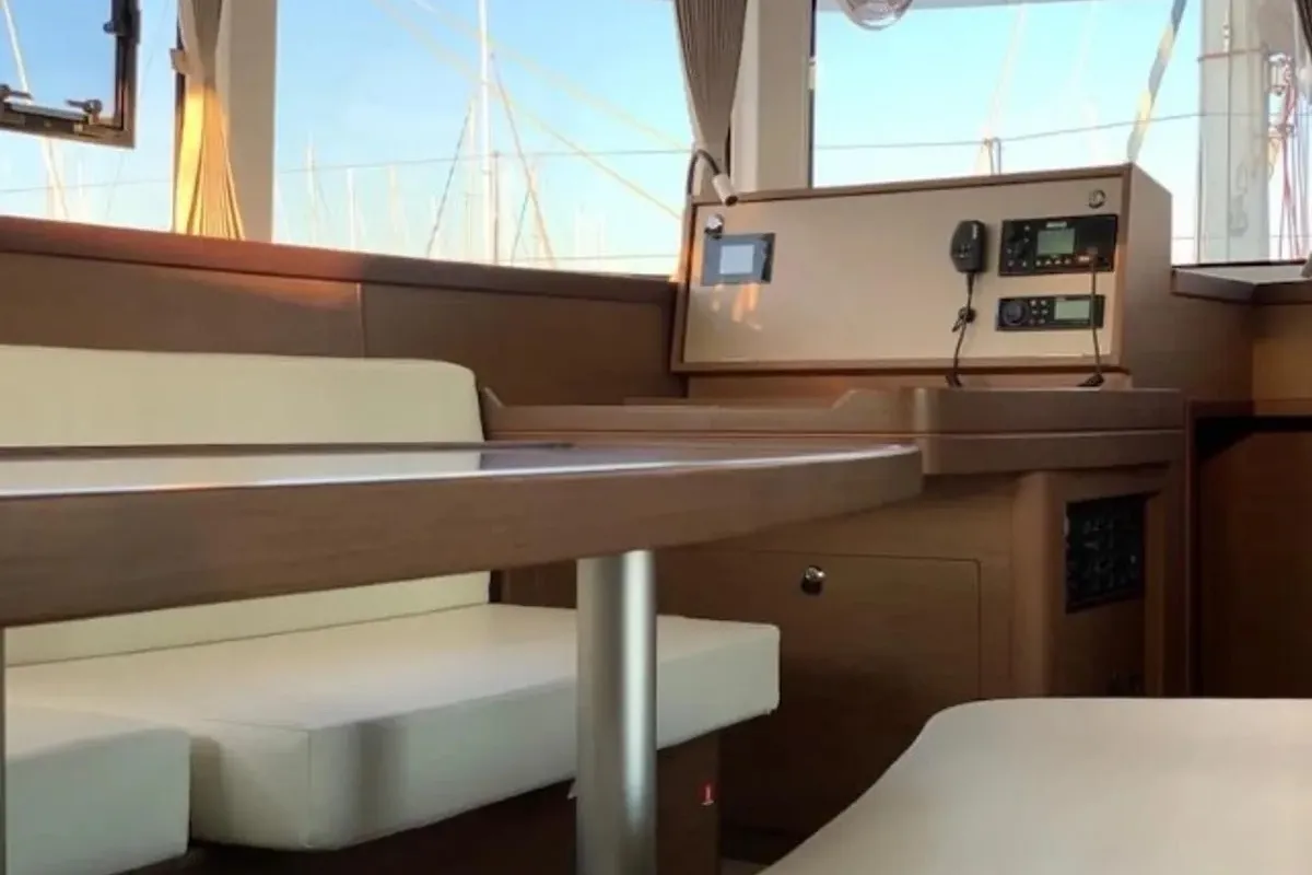 Cockpit of Maisha, a Lagoon 42 catamaran at Piombino, Italy