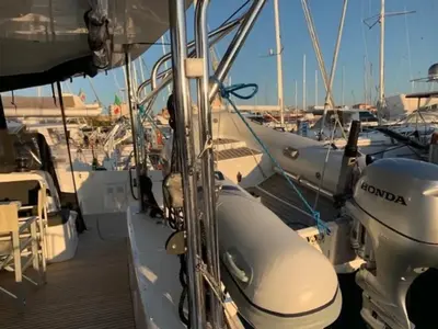 Deck of Maisha, a Lagoon 42 catamaran at Piombino, Italy