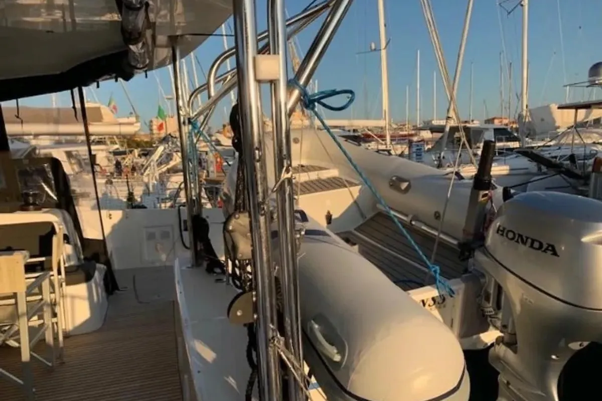 Deck of Maisha, a Lagoon 42 catamaran at Piombino, Italy