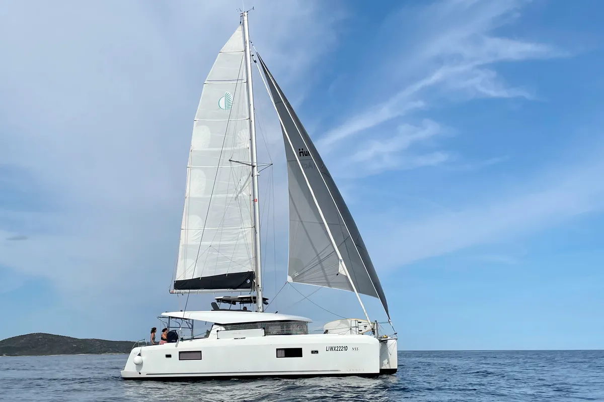 Exterior view of Maisha, a Lagoon 42 catamaran at Piombino, Italy