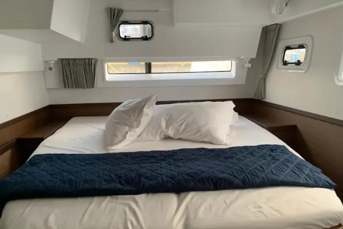 Cabin on Maisha, a Lagoon 42 catamaran at Piombino, Italy