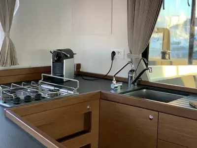 Galley of Maisha, a Lagoon 42 catamaran at Piombino, Italy