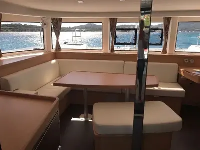 Salon of Maisha, a Lagoon 42 catamaran at Piombino, Italy