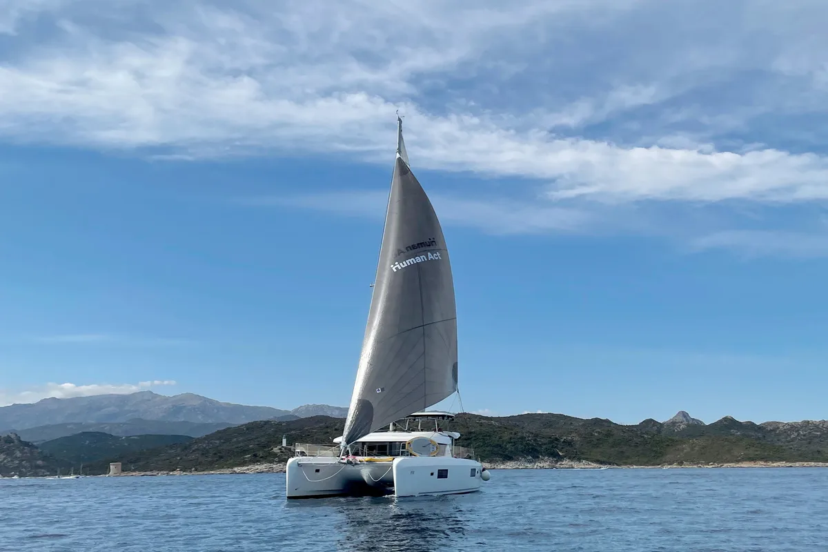 Exterior view of Maisha, a Lagoon 42 catamaran at Piombino, Italy