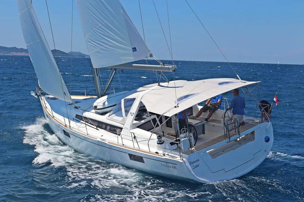 Exterior view of Filomena, a Beneteau Oceanis 48 sailboat at Sukošan, Croatia