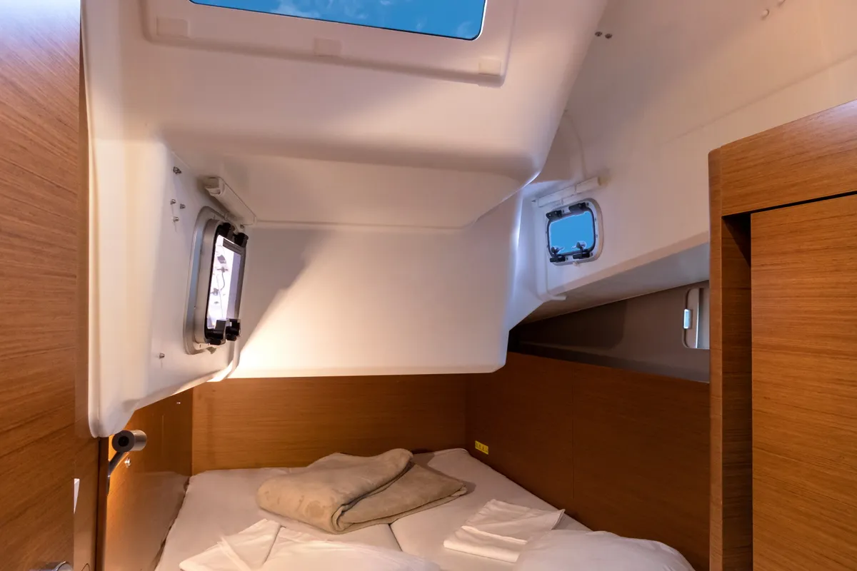 Cabin on Eumephe - Standard Line, a Jeanneau Sun Odyssey 410 sailboat at Olbia, Italy