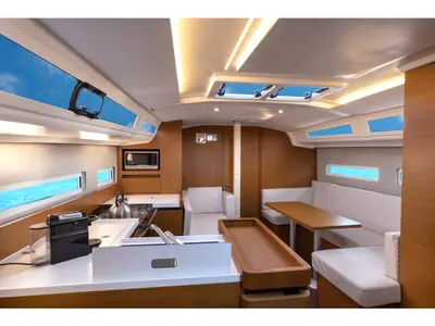 Galley of Eumephe - Standard Line, a Jeanneau Sun Odyssey 410 sailboat at Olbia, Italy