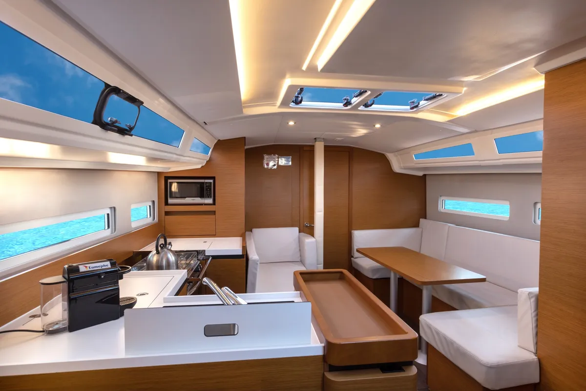 Galley of Eumephe - Standard Line, a Jeanneau Sun Odyssey 410 sailboat at Olbia, Italy