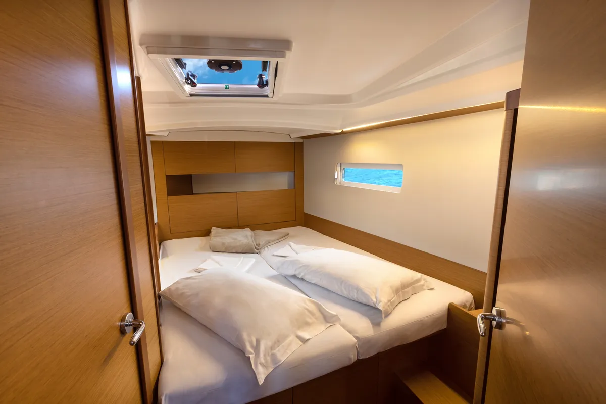 Cabin on Eumephe - Standard Line, a Jeanneau Sun Odyssey 410 sailboat at Olbia, Italy