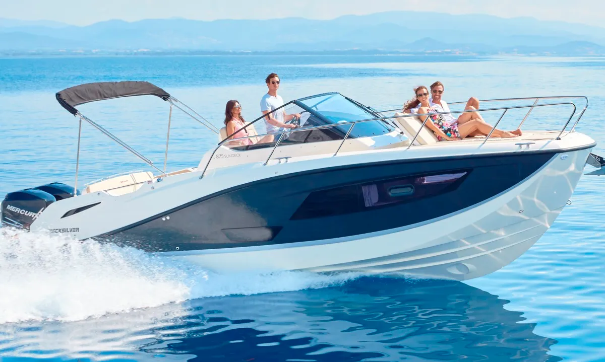 Exterior view of Summer Dream, a Quicksilver Activ 875 Sundeck motorboat at Tribunj, Croatia
