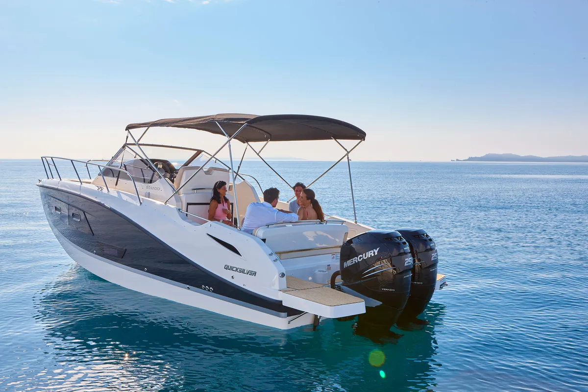 Exterior view of Summer Dream, a Quicksilver Activ 875 Sundeck motorboat at Tribunj, Croatia
