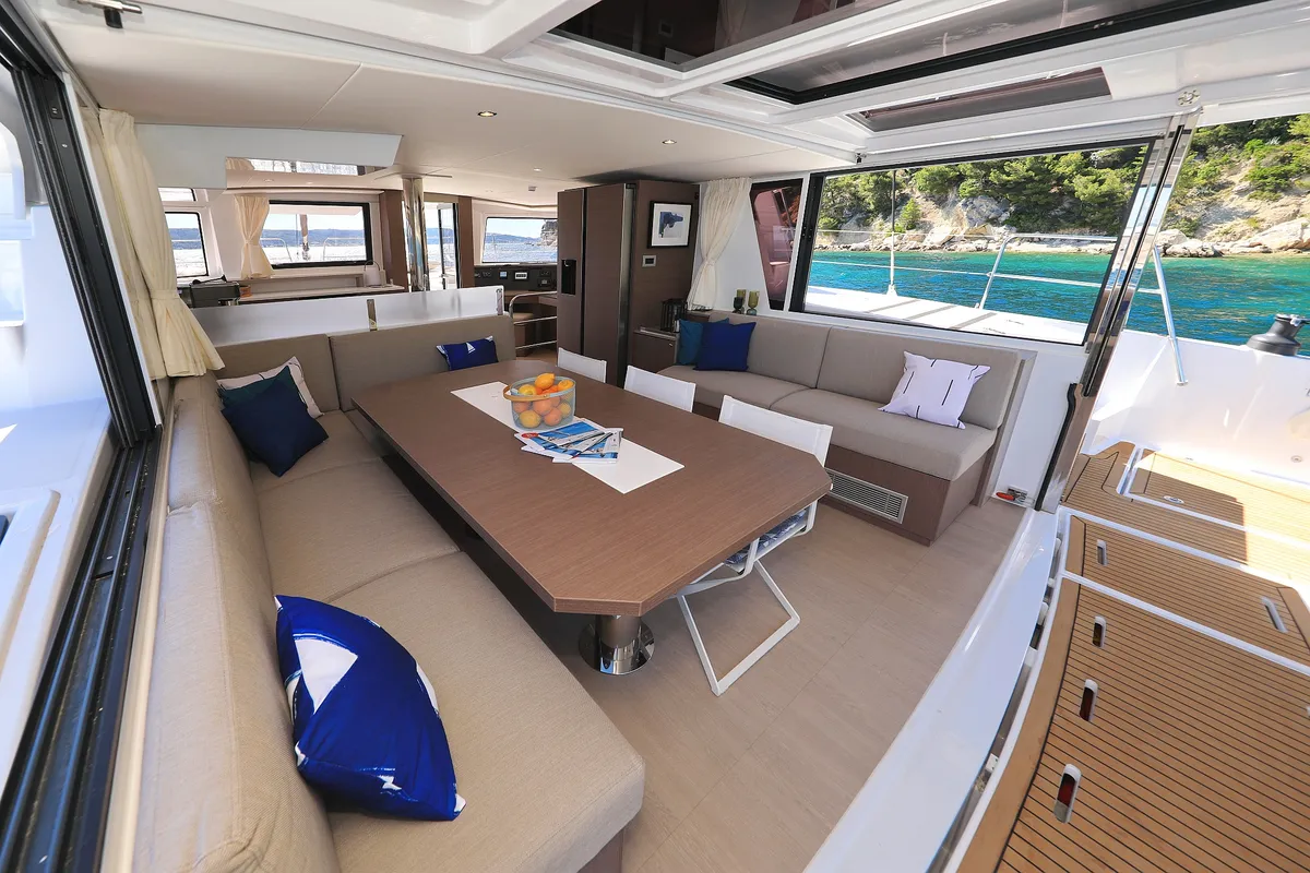 Salon of Joie De Vivre, a Bali 4.6 catamaran at Seget Donji, Croatia