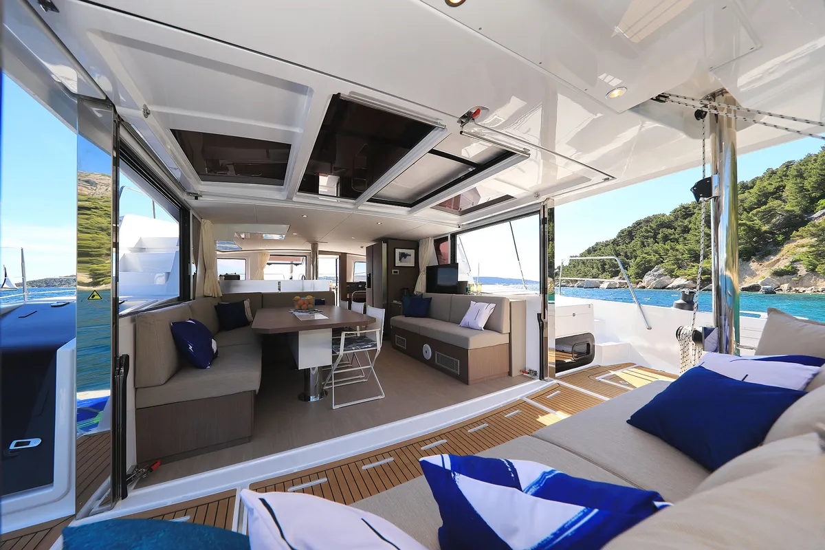 Salon of Joie De Vivre, a Bali 4.6 catamaran at Seget Donji, Croatia