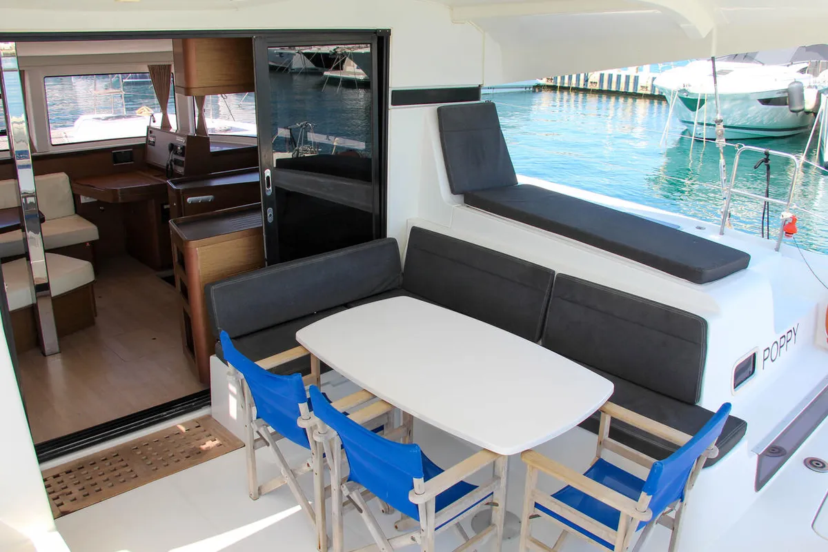 Deck of Poppy, a Lagoon 42 catamaran at Split, Croatia