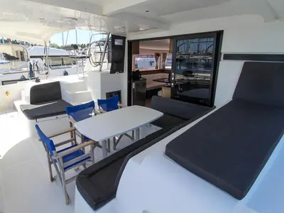 Deck of Poppy, a Lagoon 42 catamaran at Split, Croatia